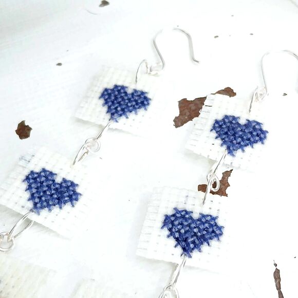 BOGO EARRINGS - Love Birds Cross Stitch Dangle Earrings 5" - Picture 2 of 5